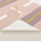 Customized Blush Pink Gold Stripe Monogram Chic  シェルパブランケット (3/4)