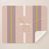 Customized Blush Pink Gold Stripe Monogram Chic  シェルパブランケット (正面(横))