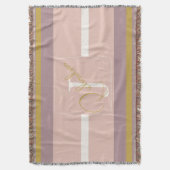 Customized Blush Pink Gold Stripe Monogram Chic  スローブランケット (正面縦)