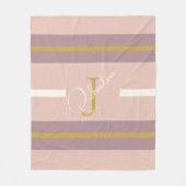 Customized Blush Pink Gold Stripe Monogram Chic  フリースブランケット (正面)