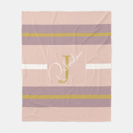 Customized Blush Pink Gold Stripe Monogram Chic  フリースブランケット