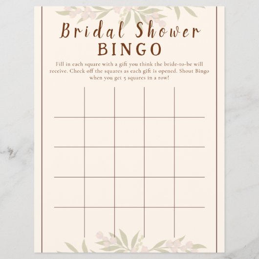 Customized Boho Floral Bridal Shower Bingo Game チラシ (正面)