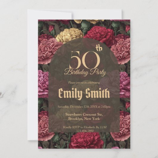 Customized Carnation Charm 5Th Birthday 招待状 (正面)