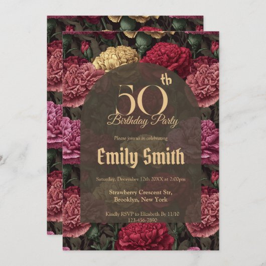 Customized Carnation Charm 5Th Birthday 招待状 (正面/裏面)