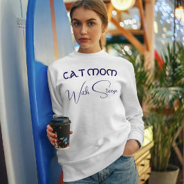 Customized Cat Mom Blue Script Funny Pet Lover スウェットシャツ