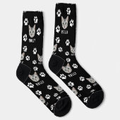 Customized Cat Pet Photo & Name Black ソックス (右)