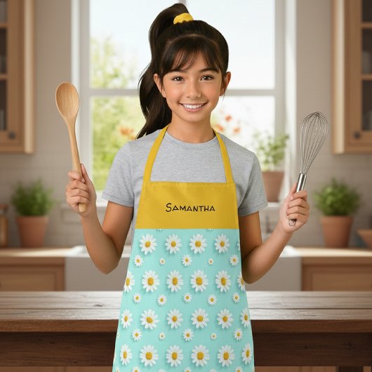 Customized children's apron with orange daisy  エプロン