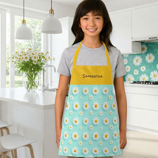 Customized children's apron with orange daisy  エプロン