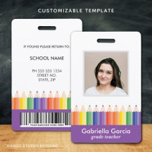 Customized Colorful School Teacher Code ID badge