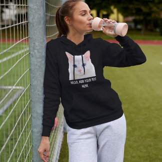 Customized Cute Pet Photo Name Cat Mom White Black パーカ