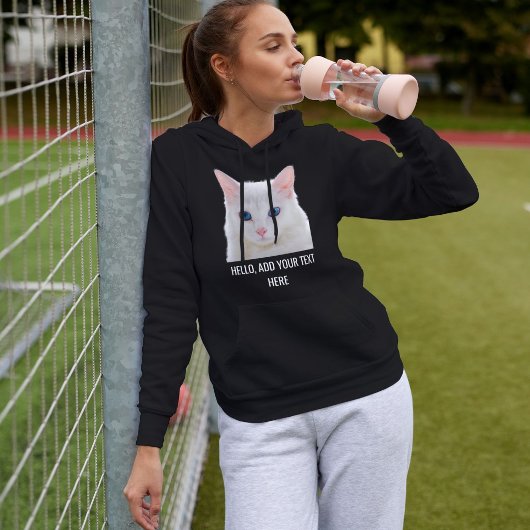 Customized Cute Pet Photo Name Cat Mom White Black パーカ