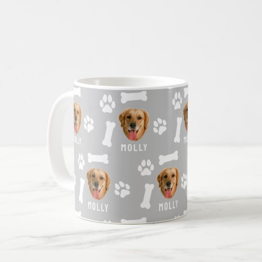 Customized Dog Pet Photo & Name Gray コーヒーマグカップ (正面左)