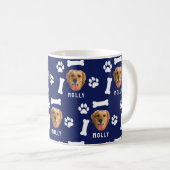 Customized Dog Pet Photo & Name Navy Blue コーヒーマグカップ (正面右)