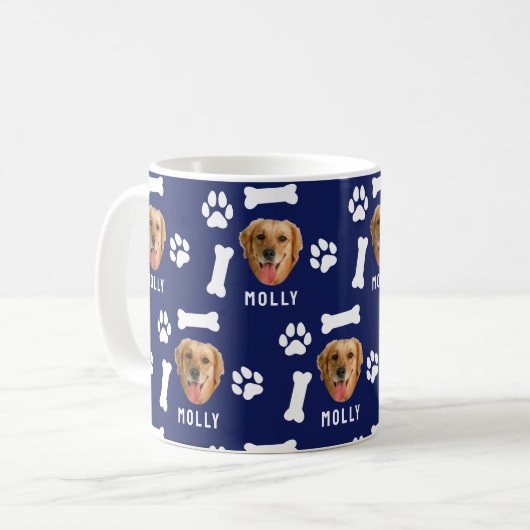 Customized Dog Pet Photo & Name Navy Blue コーヒーマグカップ (正面左)