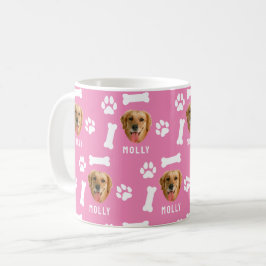 Customized Dog Pet Photo & Name Pink コーヒーマグカップ