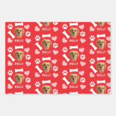 Customized Dog Pet Photo & Name Pink Red Hearts ラッピングペーパーシート (正面3)