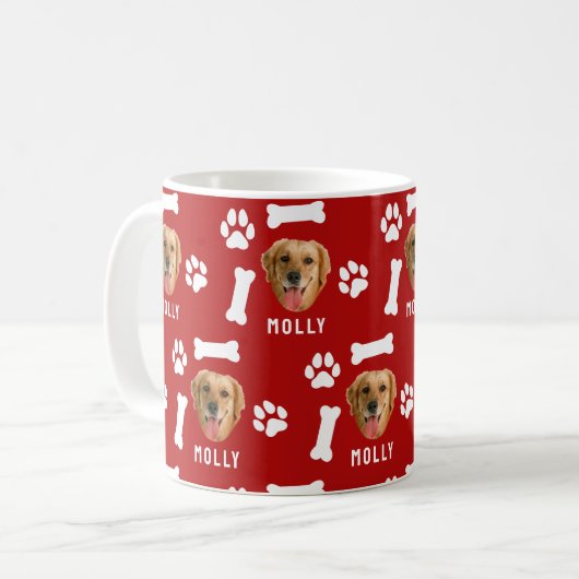 Customized Dog Pet Photo & Name Red コーヒーマグカップ (正面左)