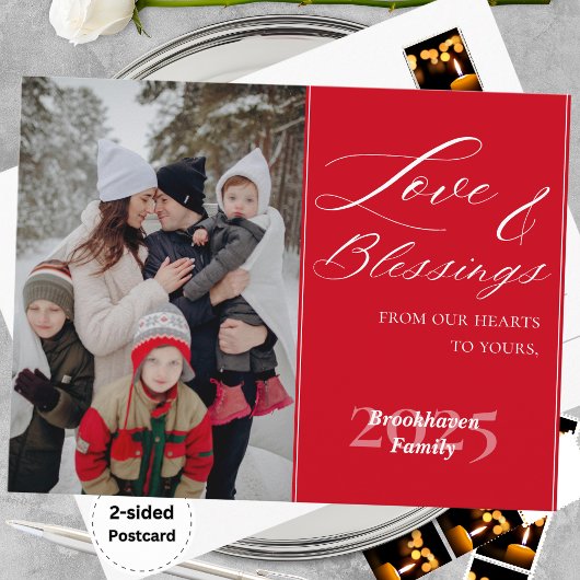 Customized Family Name 1 Photo Year Elegant Script シーズンポストカード