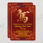 Customized Gold Horse Red Chinese New Year Party  招待状 (正面/裏面)