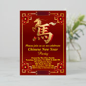 Customized Gold Horse Red Chinese New Year Party  箔招待状 (立ち正面)