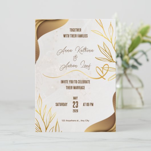 Customized Gold Wedding Party Invitation Card 招待状 (スタンド正面)