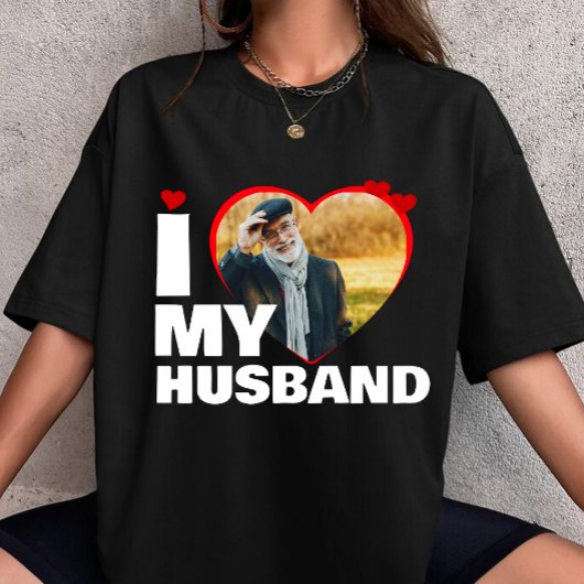 customized I Love My Husband Heart Photo custom  Tシャツ