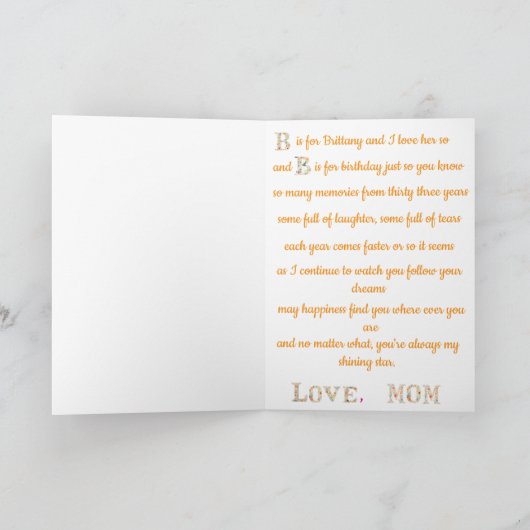 Customized Initial Birthday Digital Download カード (内部)