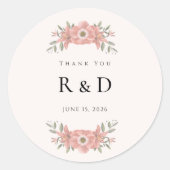 Customized Initials Blush Garden Wedding Favor ラウンドシール (正面)
