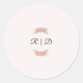 Customized Initials Blush Garden Wedding Favor ラウンドシール (正面)