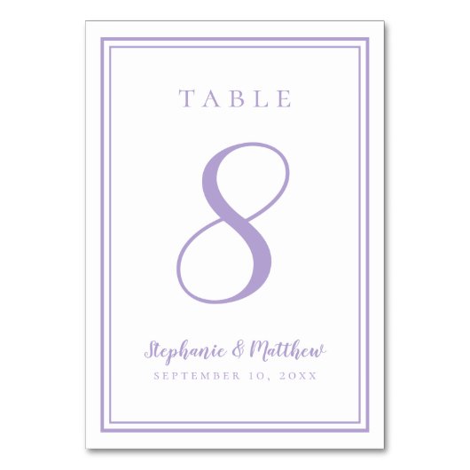 Customized Lavender Wedding Table Number Card テーブルナンバー (正面)