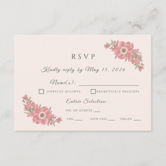 Customized Minimal Blush Garden Wedding RSVP Card (正面)