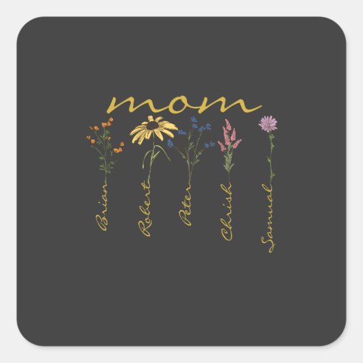 Customized mom children name flower スクエアシール (正面)