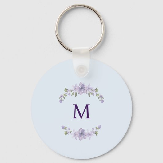 Customized Monogram Lavender Floral Minimal キーホルダー (正面)