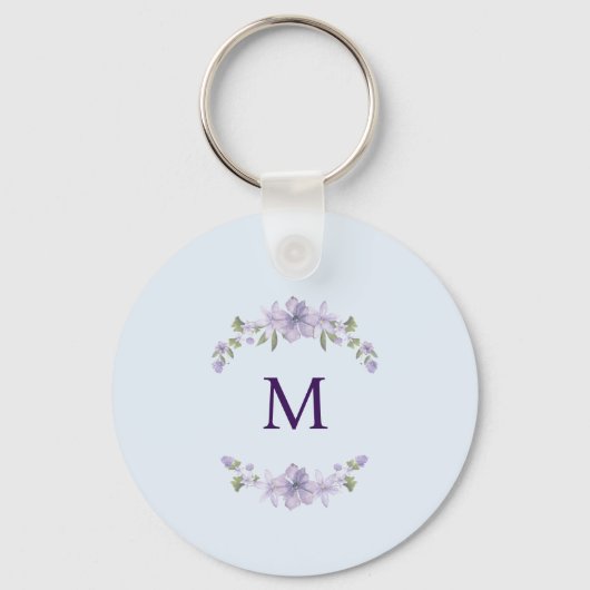 Customized Monogram Lavender Floral Minimal キーホルダー (裏面)