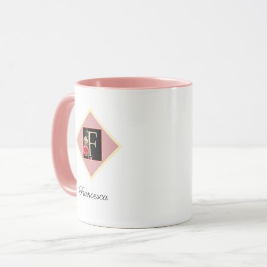 Customized Monogrammed Retro Roses "F" Cup マグカップ (正面左)