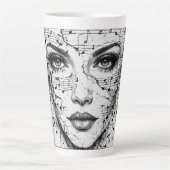 Customized Music Sheet Face Art Black White Artist カフェラテマグ (正面)