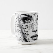 Customized Music Sheet Face Art Black White Artist コーヒーマグカップ (正面左)