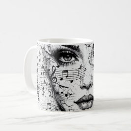 Customized Music Sheet Face Art Black White Artist コーヒーマグカップ
