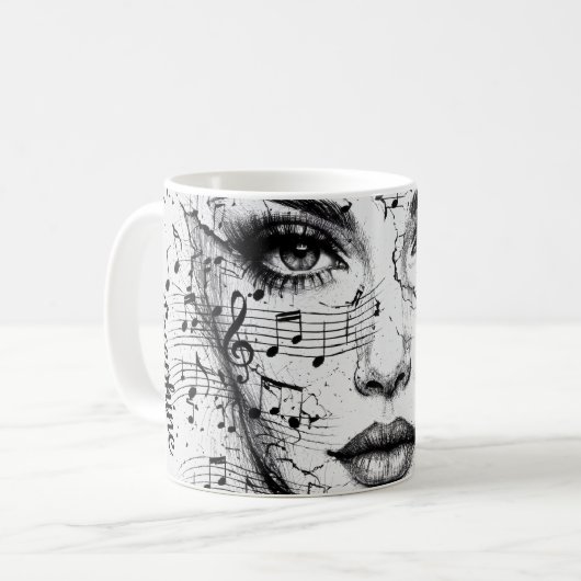 Customized Music Sheet Face Art Black White Artist コーヒーマグカップ (正面左)