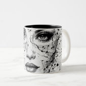 Customized Music Sheet Face Art Black White Artist ツートーンマグカップ (正面右)