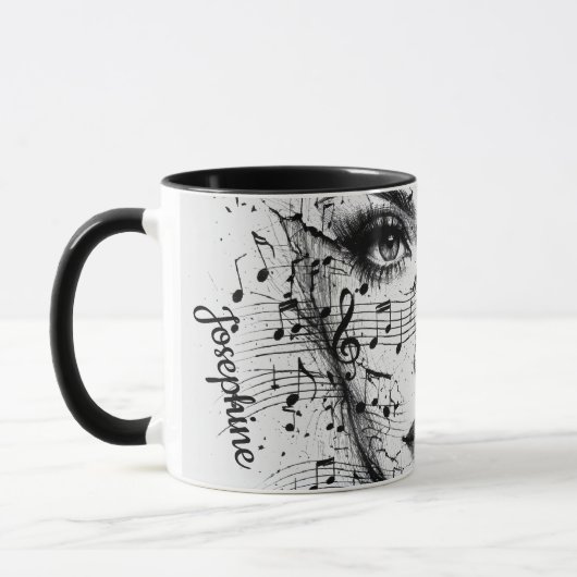 Customized Music Sheet Face Art Black White Artist マグカップ (左)
