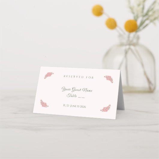 Customized Name Blush Floral Garden Wedding Table プレイスカード (正面)