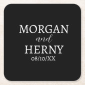 CUSTOMIZED NAME STYLISH MODERN BLACK WEDDING スクエアペーパーコースター (正面)