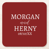 CUSTOMIZED NAME STYLISH MODERN BURGUNDY WEDDING  スクエアペーパーコースター (正面)