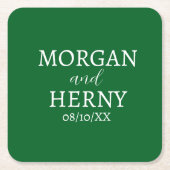 CUSTOMIZED NAME STYLISH MODERN DARK GREEN WEDDING  スクエアペーパーコースター (正面)
