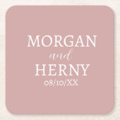 CUSTOMIZED NAME STYLISH MODERN DUSKY ROSE WEDDING  スクエアペーパーコースター (正面)