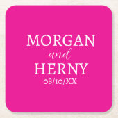 CUSTOMIZED NAME STYLISH MODERN HOT PINK WEDDING  スクエアペーパーコースター (正面)
