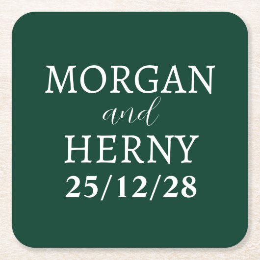CUSTOMIZED NAME STYLISH MODERN MINIMAL WEDDING スクエアペーパーコースター (正面)