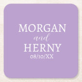 CUSTOMIZED NAME STYLISH MODERN PALE PURPLE WEDDING スクエアペーパーコースター (正面)