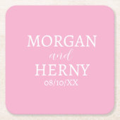 CUSTOMIZED NAME STYLISH MODERN PINK WEDDING  スクエアペーパーコースター (正面)